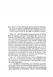1818-11-10 Real cédula, por la que se establece el reglamento sobre pasaportes y sus derechos para las personas que de los países extrangeros entran en el reino_Página_1