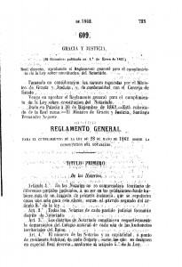 1862-12-30 Real Decreto,  aprobando el Reglamento general para el cumplimiento de la Ley sobre constitución del Notariado_Página_01
