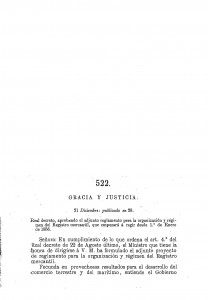 1885-12-21 Real Decreto, aprobando el adjunto reglamento para la organización y régimen del Registro mercantil, que empezará á regir desde 1.º de Enero de 1886_Página_01