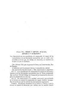 1922-07-26 Ley, disponiendo que los expedientes de suspensión de pagos de los comerciantes y de las Sociedades mercantiles que no estén comprendidas en el art._Página_01
