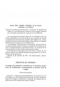 1924-02-27 Acuerdo de la Subsecretaria de Gracia y Justicia, publicando el proyecto de apendice del codigo civil, correspondiente al derecho foral de Aragón._Página_01