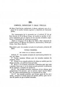 1849-05-15 Real Decreto, estableciendo el adjunto reglamento para el régimen de las escuelas normales superiores y elementales de instrucción pública_Página_01