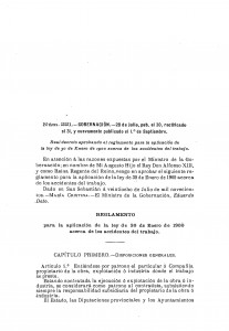 1900-07-28 Real decreto, aprobando el reglamento para la aplicación de la ley de 30 de enero de 1900 acerca de los accidentes de trabajo_Página_1