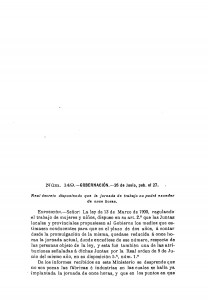 1902-06-26 Real Decreto, disponiendo que la jornada de trabajo no podrá exceder de once horas_Página_1