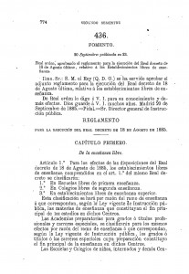 1885-09-20 Real orden, aprobando el Reglamento para la ejecución del Real decreto de 18 de agosto último, relativo á los Establecimientos libres de enseñanza_Página_01