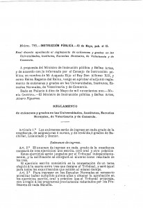 1901-05-10 Real Decreto, aprobado el reglamento de exámenes y grados en las Universidades, Institutos, Escuelas Normales, de Veterinaria y de Comercio_Page_1